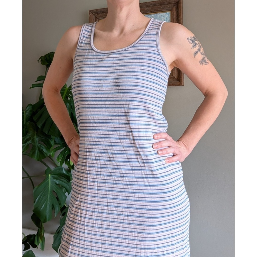 Y2K 90s Dress Tank Midi Side Slit Striped Jersey Casual Sleeveless Size Small